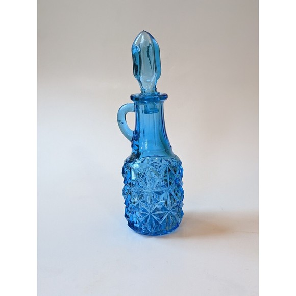 Vintage Peacock Blue Indiana Glass Miniature Cruet with Stopper Apothecary Jar - Picture 4 of 8